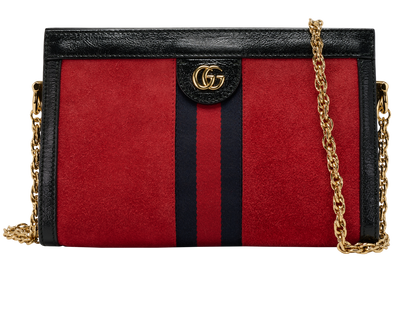 Ophidia Chain Crossbody, &pound;695, Handbags, Black/Red, Leather/Suede, Front view